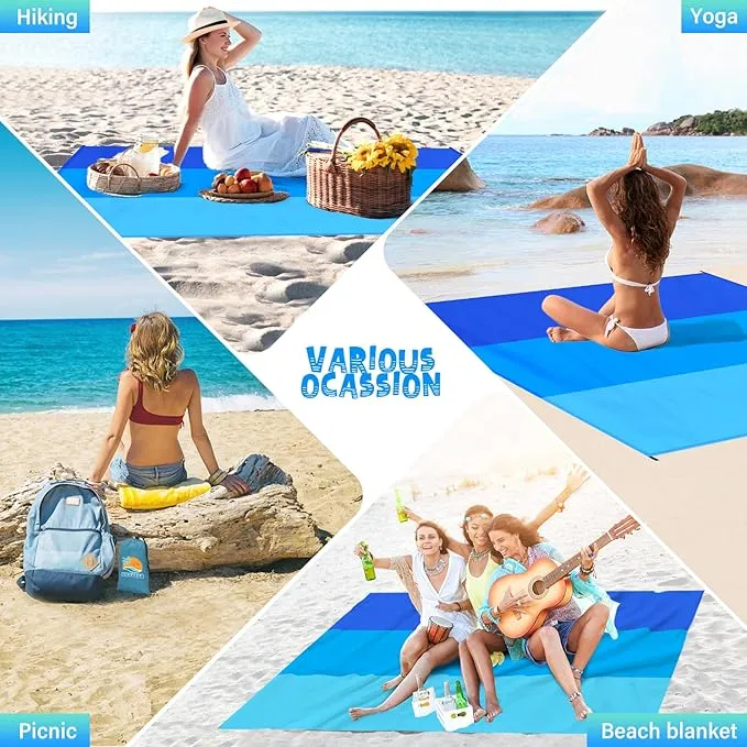 Beach Blanket Waterproof Sandproof 1-8 Adult Oversized 9'×10' Lightweight Durable Compact Sand Free Beach Mat for Travel Camping Hiking Picnic Blanket