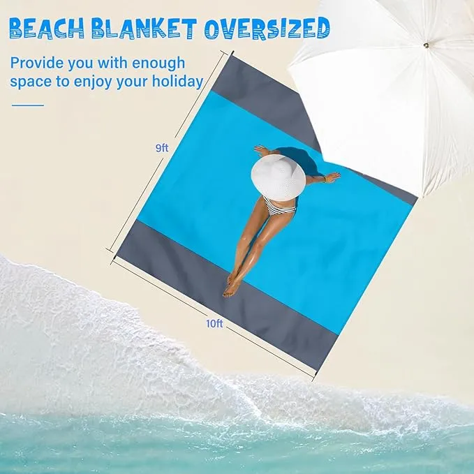 Beach Blanket Waterproof Sandproof 1-8 Adult Oversized 9'×10' Lightweight Durable Compact Sand Free Beach Mat for Travel Camping Hiking Picnic Blanket