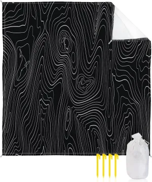 Beach Blanket Waterproof Sandproof 108”x84”, Abstract Black Mountain Range Stripes Oversized Beach Mat with 4 Corner Sand Pocket & 4 Stakes, Outdoor Picnic Mat for Camping Travel