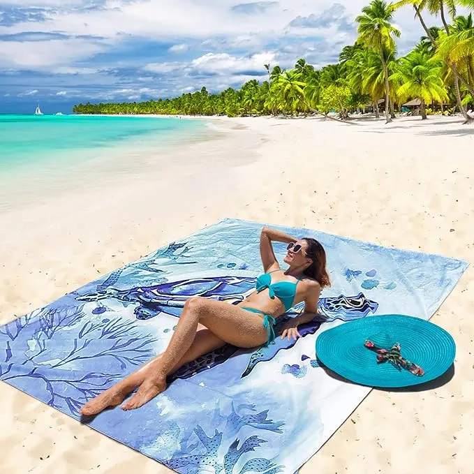 Beach Blanket Waterproof Sandproof Beach Mat 79" X 83" /10'x9'for 2-8 Adults Quick Drying Outdoor Picnic Mat Beach Accessories for Travel, Camping, Hiking