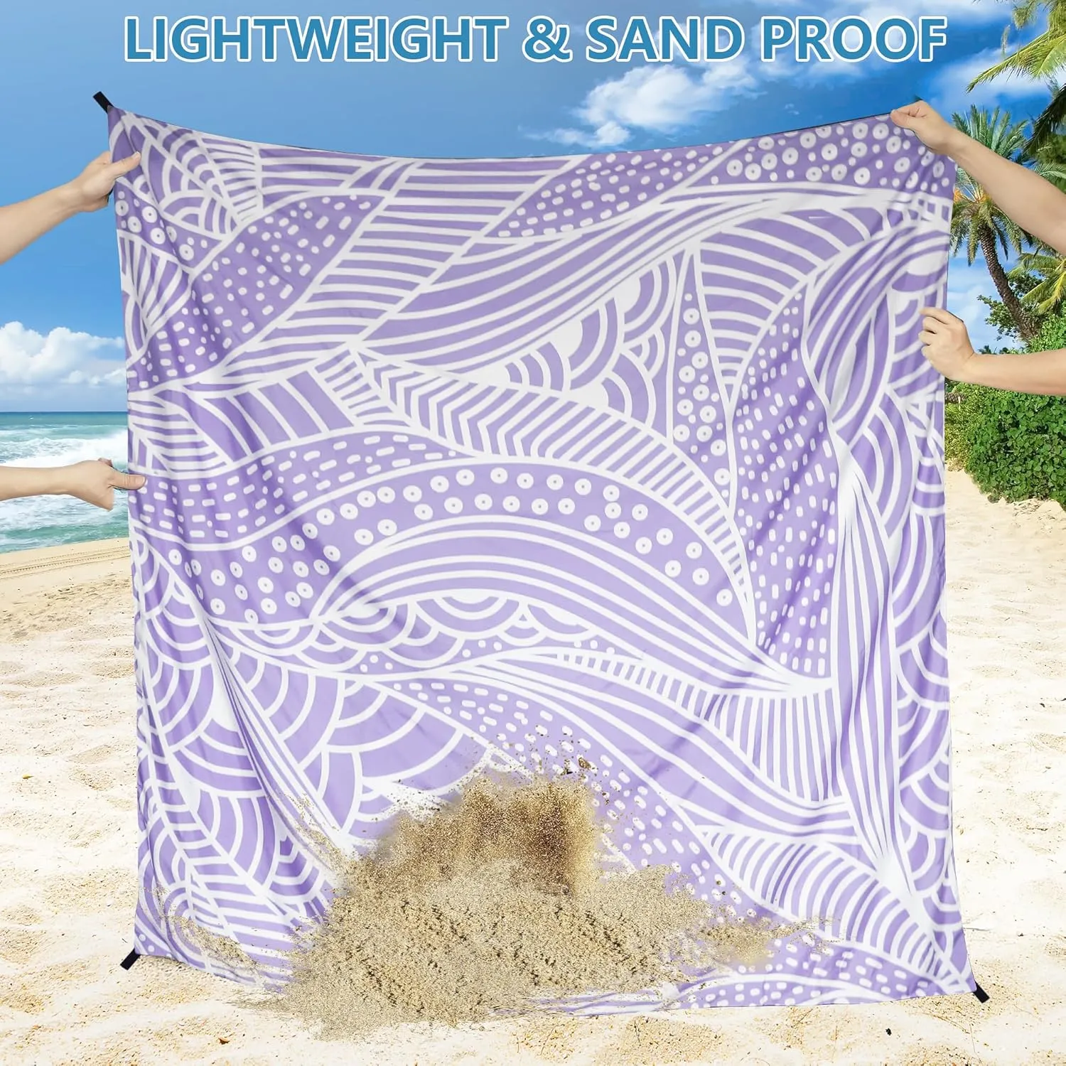 Beach Blanket Waterproof Sandproof Beach Mat 79”x 83” for 1-4 Adults Quick Drying Durable Outdoor Picnic Mat for Beach Festival Travel Camping Hiking (PP-Ripple, 79"×83"(4 Person))