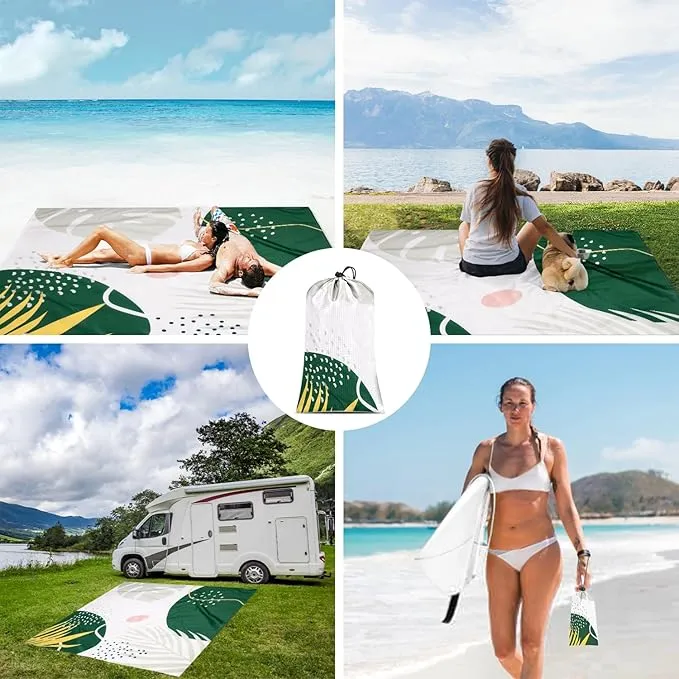 Beach Blanket, Waterproof Sandproof Beach Picnic Blanket with 4 Stakes & 4 Pockets, 78''×86'' Extra Large Compact Lightweight Sand Free Outdoor Mat Essentials for Camping, Travel, Hiking