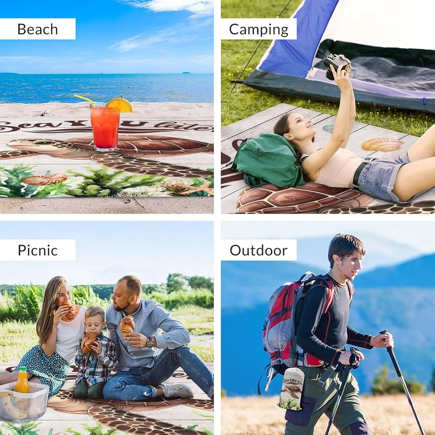 Beach Blanket Waterproof Sandproof, Extra Large Beach Blanket Foldable Lightweight, Beach Blanket Sandproof Summer Essentials, Picnic Beach Blanket for Outdoor Vacation, 9.2x9.8Ft (Sea Turtle)