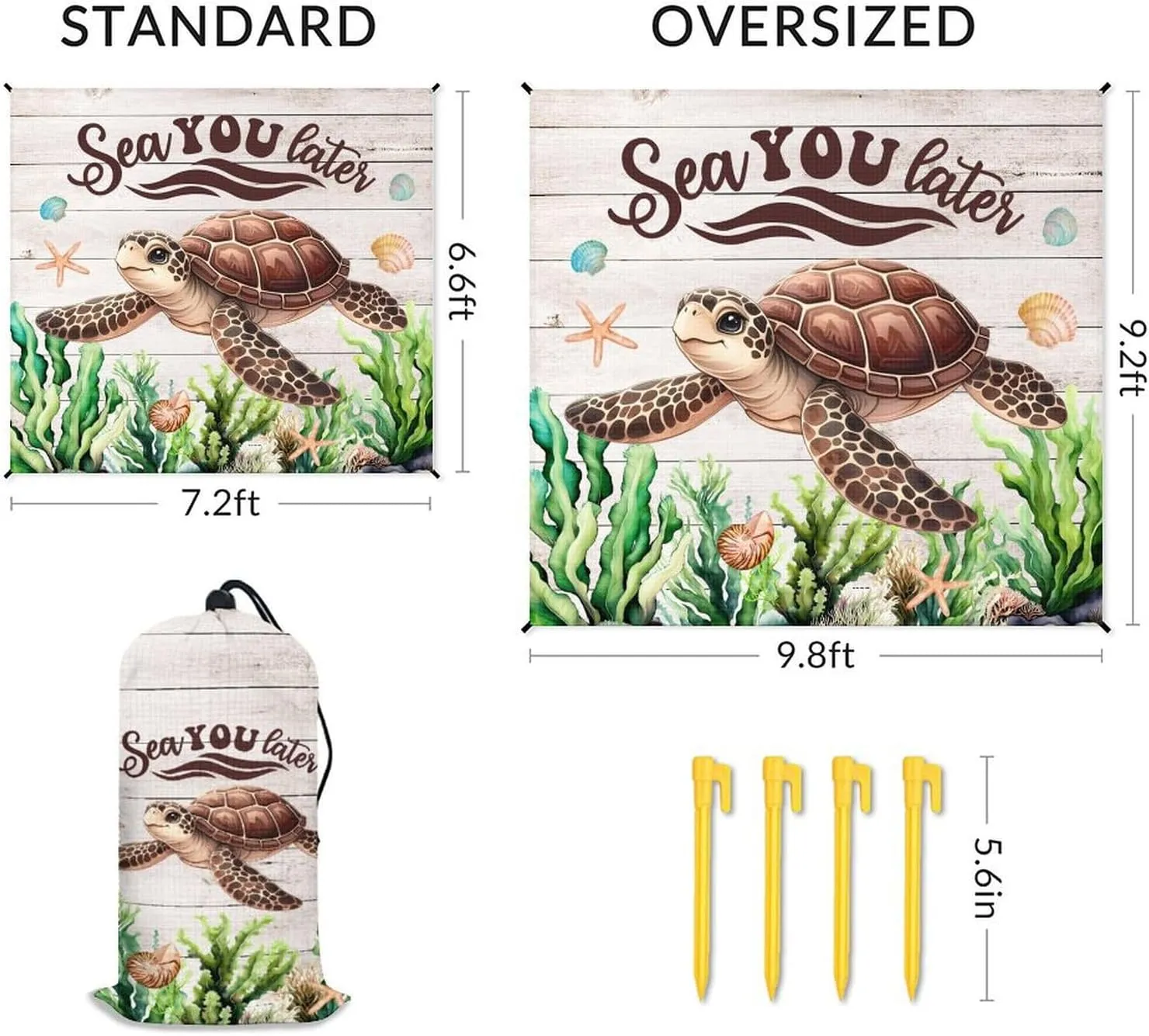 Beach Blanket Waterproof Sandproof, Extra Large Beach Blanket Foldable Lightweight, Beach Blanket Sandproof Summer Essentials, Picnic Beach Blanket for Outdoor Vacation, 9.2x9.8Ft (Sea Turtle)