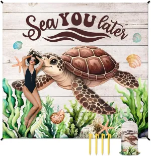Beach Blanket Waterproof Sandproof, Extra Large Beach Blanket Foldable Lightweight, Beach Blanket Sandproof Summer Essentials, Picnic Beach Blanket for Outdoor Vacation, 9.2x9.8Ft (Sea Turtle)
