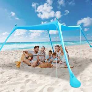 Beach Tent Sun Shelter with Sand Anchor, Portable Beach Canopy Awning, Camping Tent UPF50 , Includes 4 Foldable Poles, Sand Bags, Outdoor Beach Shade for Camping, Fishing, Backyard Fun or Picnics