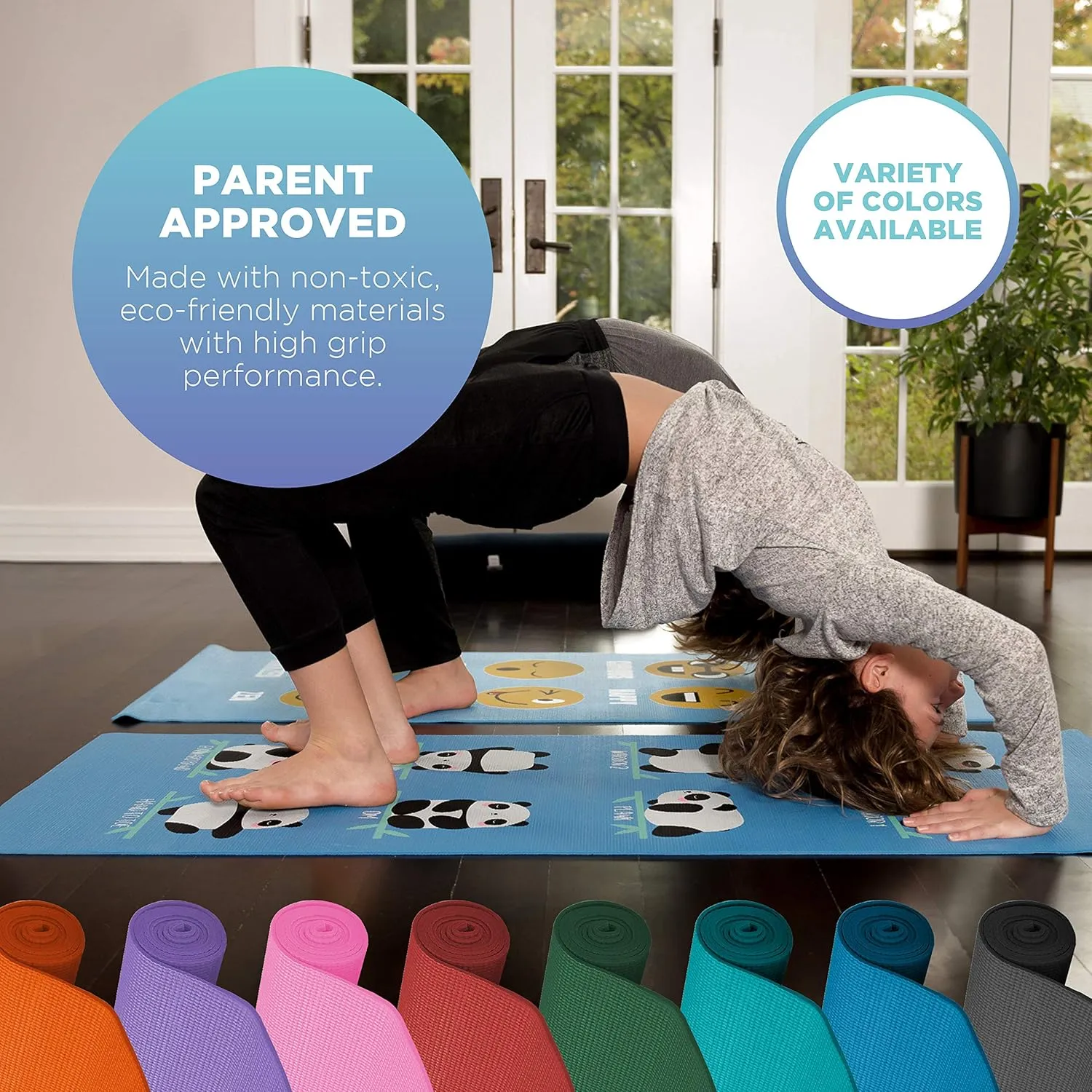 Bean Products Yoga Mat for Exercise - Non Slip Thick Comfortable Workout Floor Mat for Adults and Kids - Eco Friendly Foldable Yoga Mat for Yoga, Pilates, Gym and Stretching