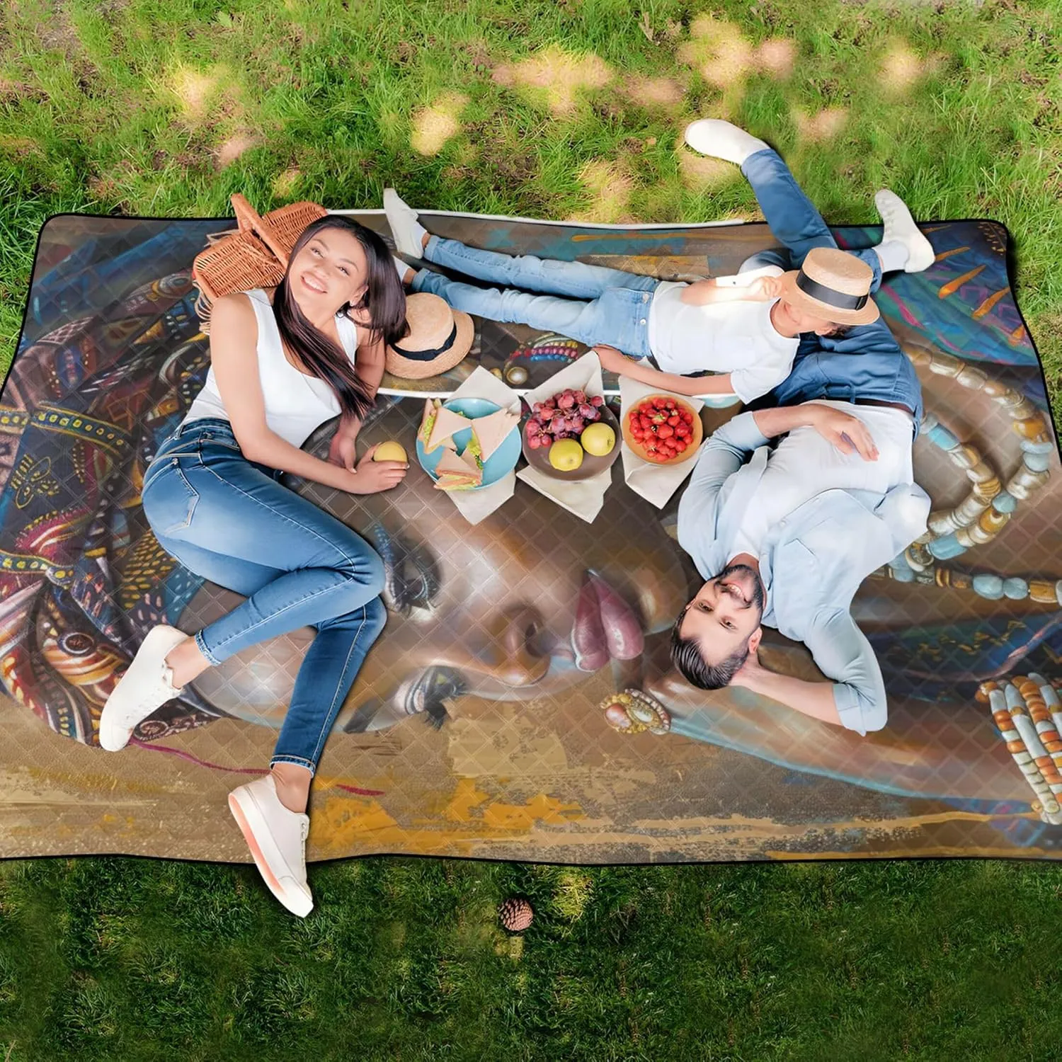 Beautiful African Woman Waterproof Beach Blanket Sand Proof Grass Blanket Camping Mat Picnic Supplies Foldable Mat 80" x 60"