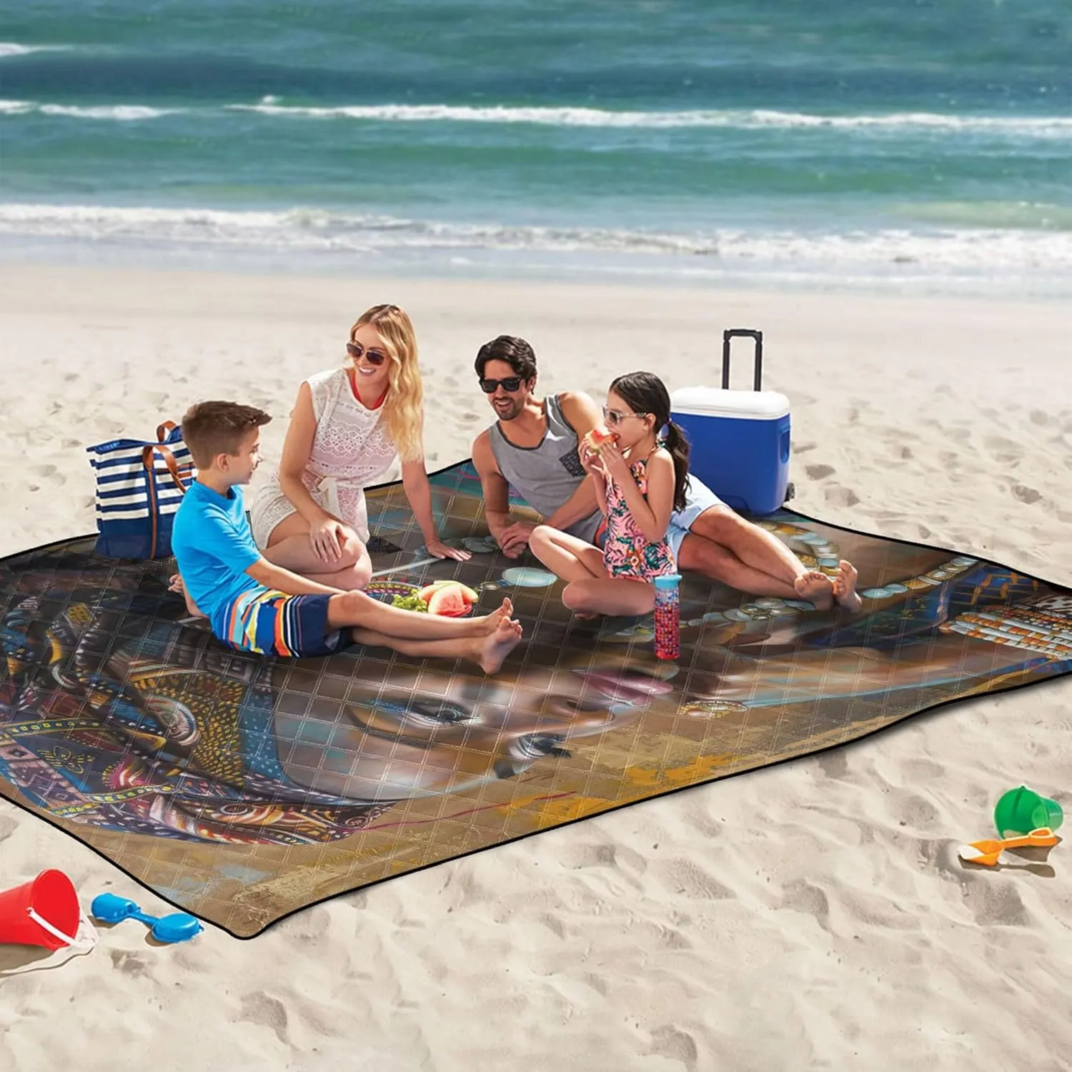 Beautiful African Woman Waterproof Beach Blanket Sand Proof Grass Blanket Camping Mat Picnic Supplies Foldable Mat 80" x 60"