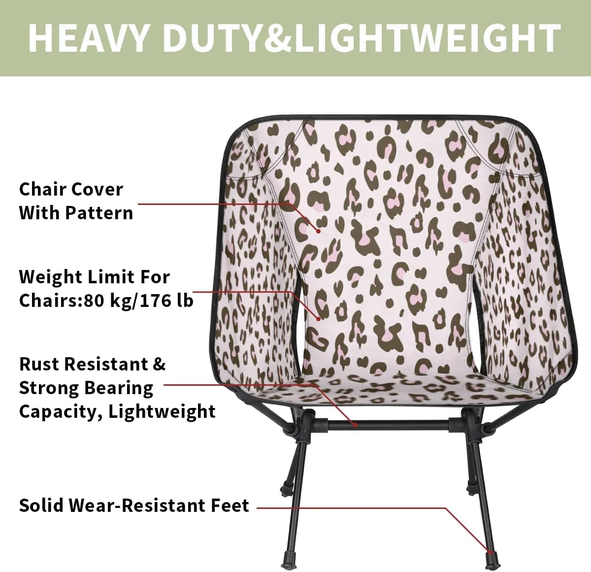 Beautiful Cheetah Skin Leopard Camping Chair Lightweight Portable Chairs for Adults Easy Installation Outdoor Foldable Camping Chair for Camping Fishing Hiking Picnic Beach