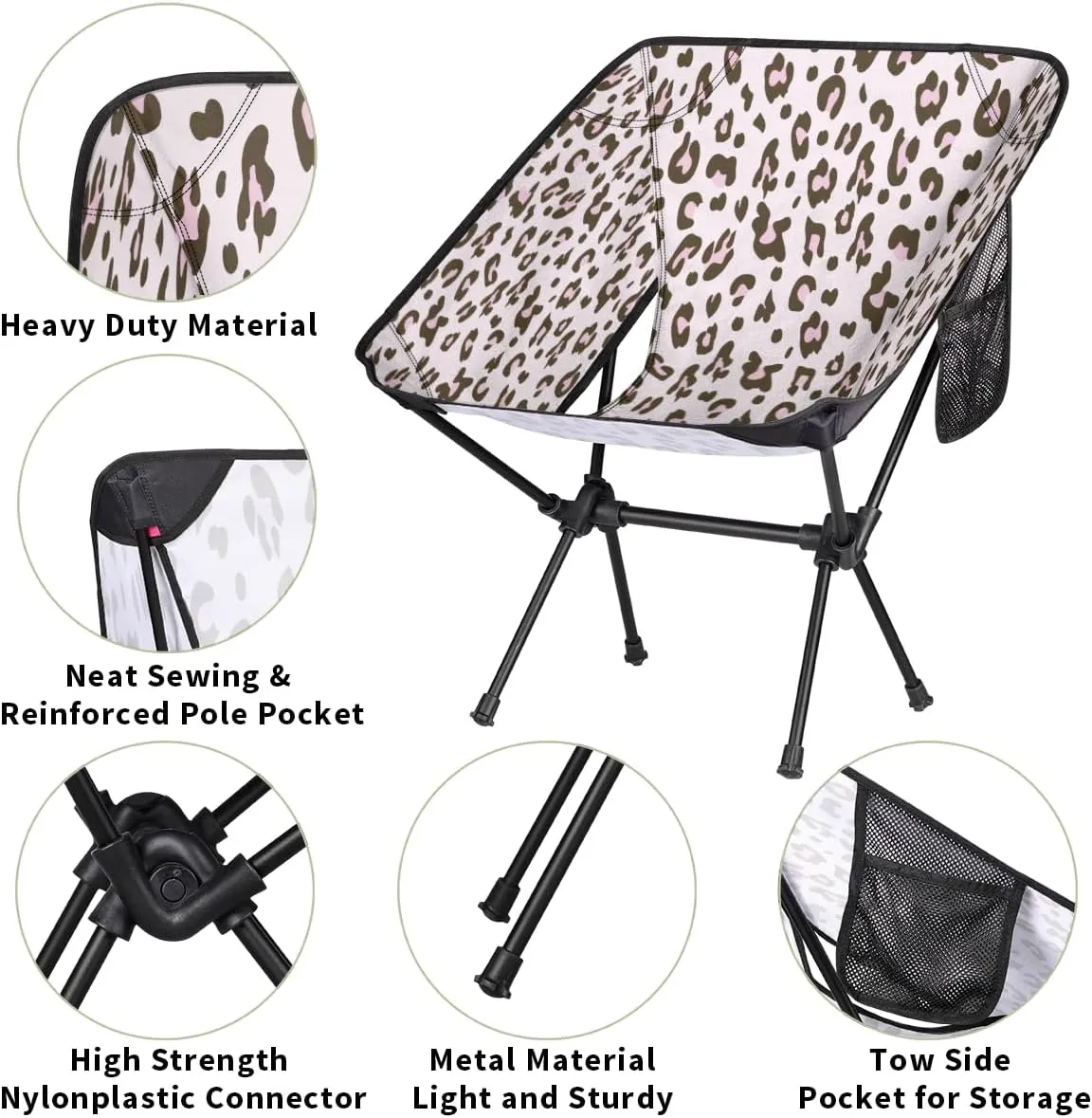 Beautiful Cheetah Skin Leopard Camping Chair Lightweight Portable Chairs for Adults Easy Installation Outdoor Foldable Camping Chair for Camping Fishing Hiking Picnic Beach