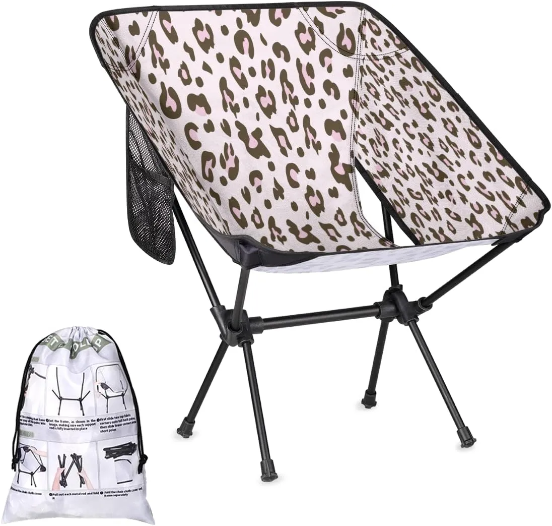 Beautiful Cheetah Skin Leopard Camping Chair Lightweight Portable Chairs for Adults Easy Installation Outdoor Foldable Camping Chair for Camping Fishing Hiking Picnic Beach