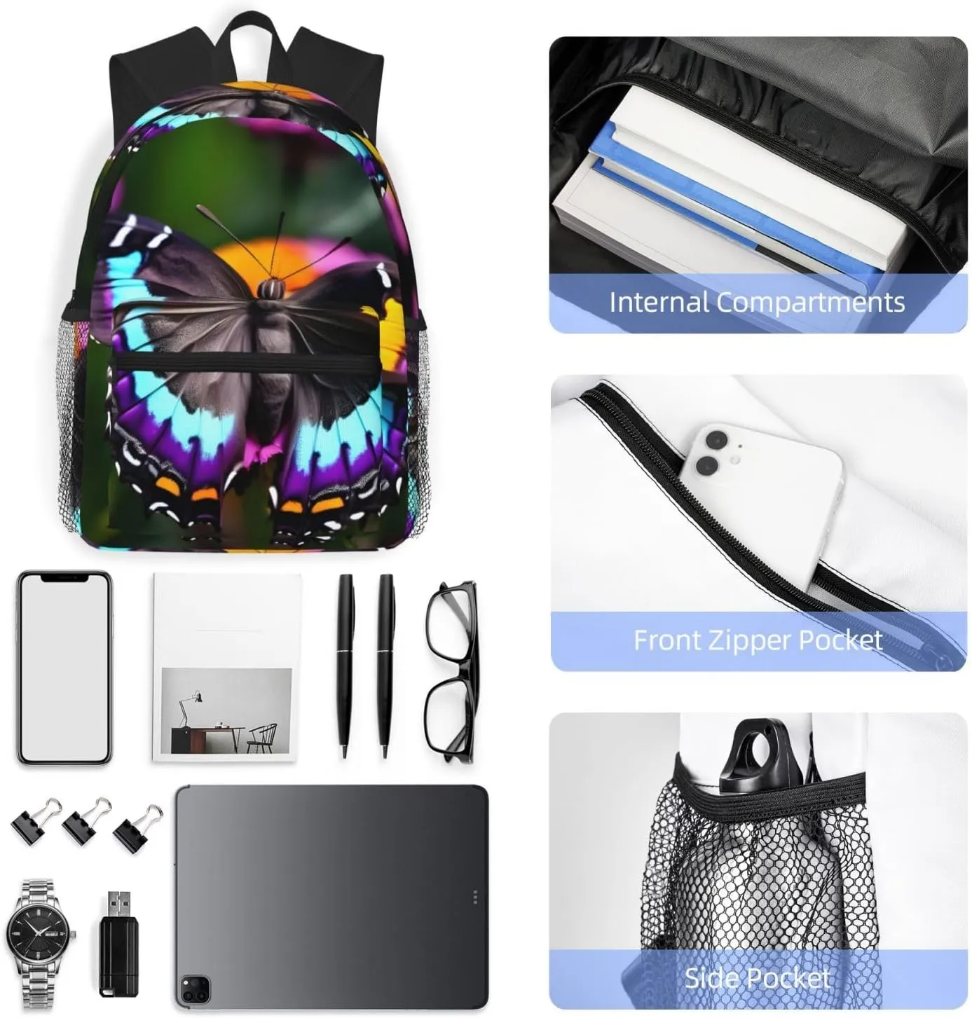 Beautiful Colorful Butterflys Print Comfortable Backpack,Your Essential Casual Travel Bag For Outdoor Adventures, SB-122