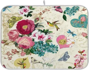 Beautiful Flower Dish Drying Mat For Kitchen Counter, Ultra Absorbent Reversible Microfiber, and Protector for Kitchen Countertops 18 In x 24 In