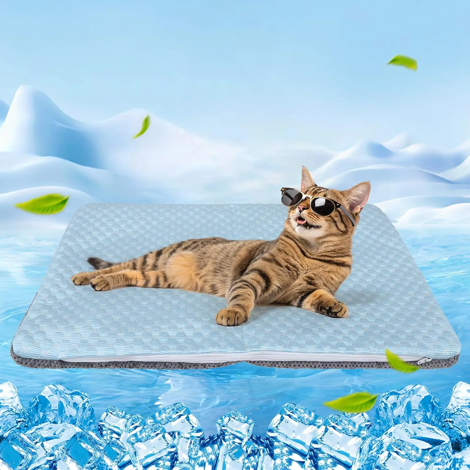 BEAUTYZOO Cooling Mat for Cats & Dogs -26" X 17" Ice Silk Cat Cooling Mat, Dual Sided Cool Pad for Crate Kennel, Indoor Kitten Cool Sleeping Bed for Summer, Arc-Chill Cool Fiber Q-MAX >0.45 Washable