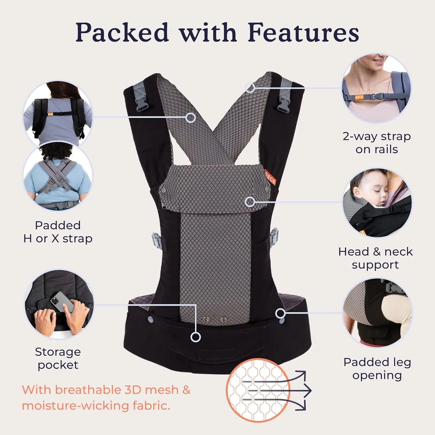 Beco Baby Carrier Gemini Newborn to Toddler - Front, Back and Hip Seat Carrier, Baby Carrier Backpack & Baby Front Carrier with Adjustable Seat, Ergonomic Baby Holder Carrier 7-35lbs (Cool Black)