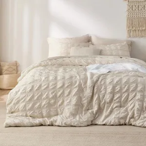 Bedsure Bed in a Bag Full - 7 Pieces Plaid Seersucker Bedding Comforter Sets, Soft Lightweight Beige Boho Bed Set with Comforters Full Size, Sheets, Pillowcases & Shams