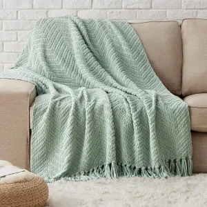 Bedsure Sage Green Throw Blanket for Couch – Versatile Knit Woven Chenille Blanket for Chair, Super Soft, Warm & Decorative Blanket with Tassels for Bed, Sofa and Living Room (Sage Green, Throw)