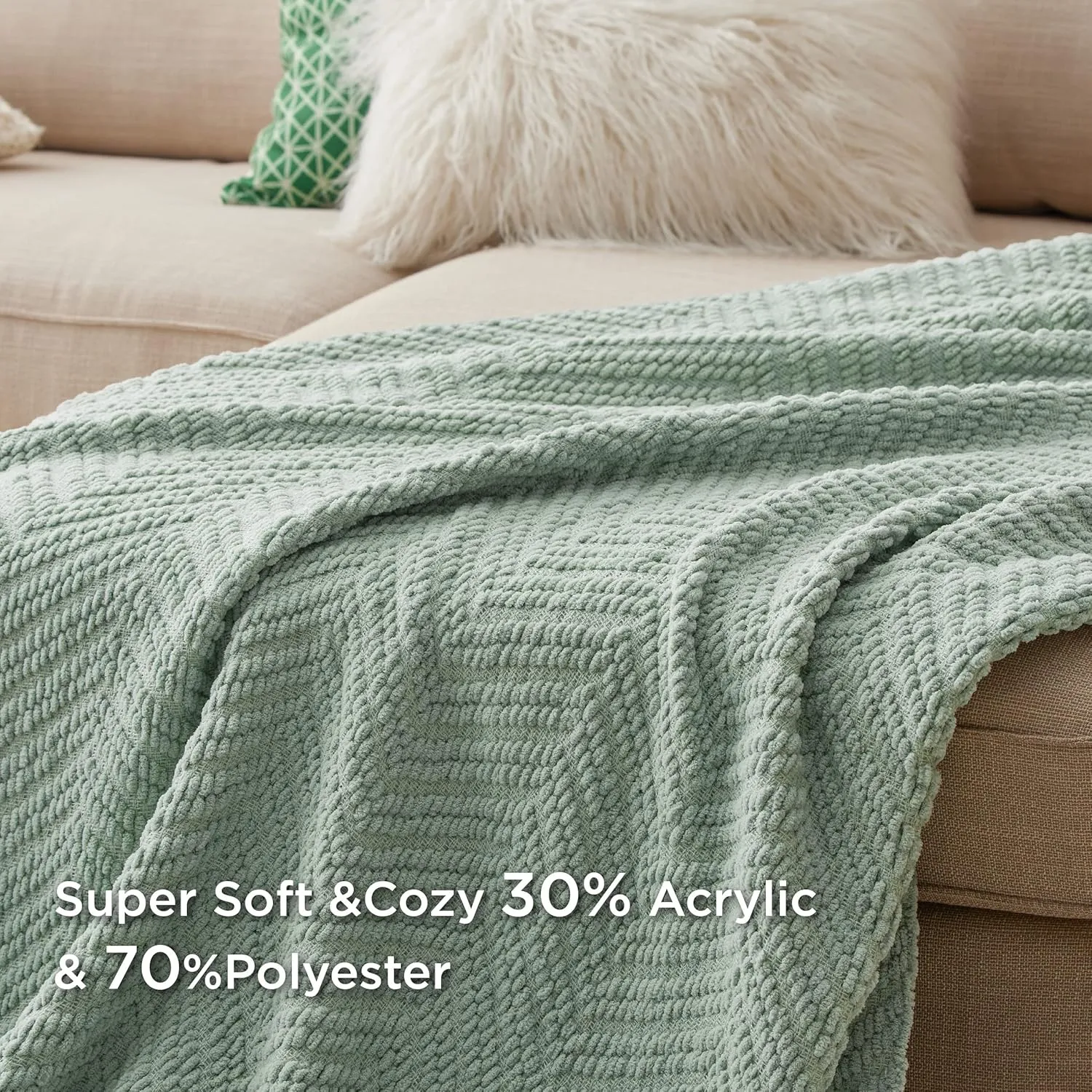 Bedsure Sage Green Throw Blanket for Couch – Versatile Knit Woven Chenille Blanket for Chair, Super Soft, Warm & Decorative Blanket with Tassels for Bed, Sofa and Living Room (Sage Green, Throw)