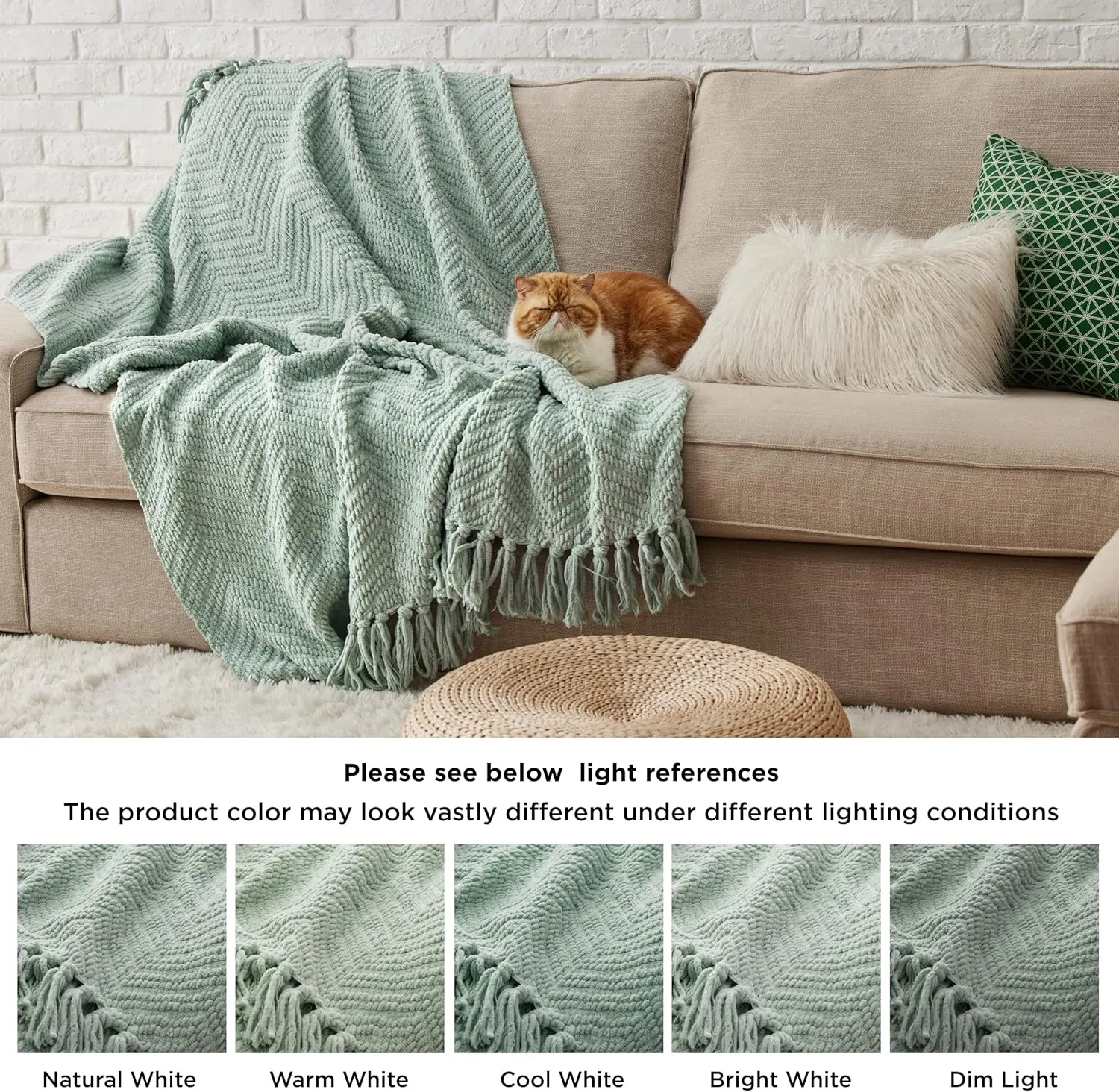 Bedsure Sage Green Throw Blanket for Couch – Versatile Knit Woven Chenille Blanket for Chair, Super Soft, Warm & Decorative Blanket with Tassels for Bed, Sofa and Living Room (Sage Green, Throw)