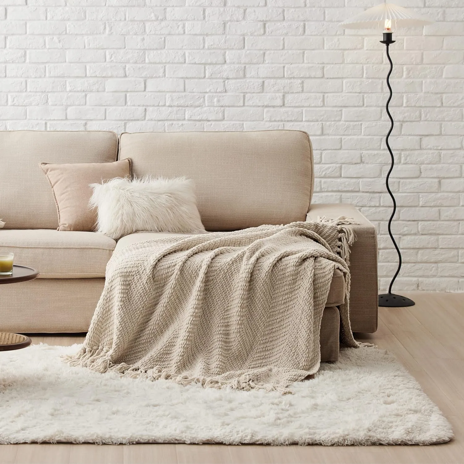 Bedsure Throw Blankets for Couch - Textured Chunky Knit Woven Chenille Blanket - Super Soft, Warm Decorative Boho Throw with Tassels for Bed, Sofa and Living Room Decor, Taupe, 50x60 Inches