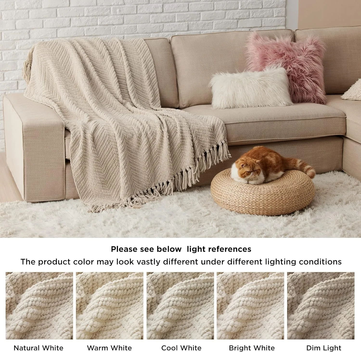 Bedsure Throw Blankets for Couch - Textured Chunky Knit Woven Chenille Blanket - Super Soft, Warm Decorative Boho Throw with Tassels for Bed, Sofa and Living Room Decor, Taupe, 50x60 Inches
