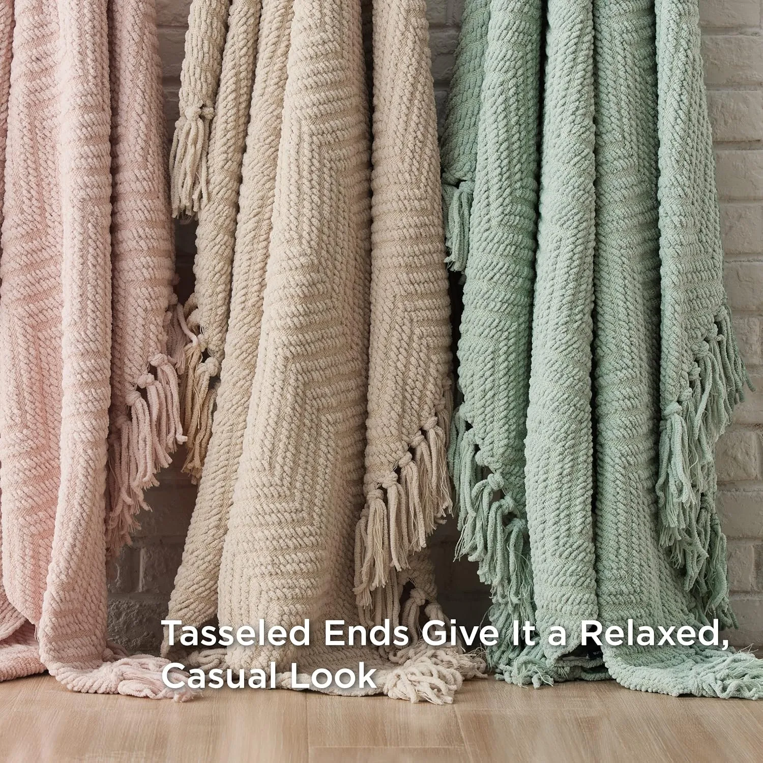 Bedsure Throw Blankets for Couch - Textured Chunky Knit Woven Chenille Blanket - Super Soft, Warm Decorative Boho Throw with Tassels for Bed, Sofa and Living Room Decor, Taupe, 50x60 Inches