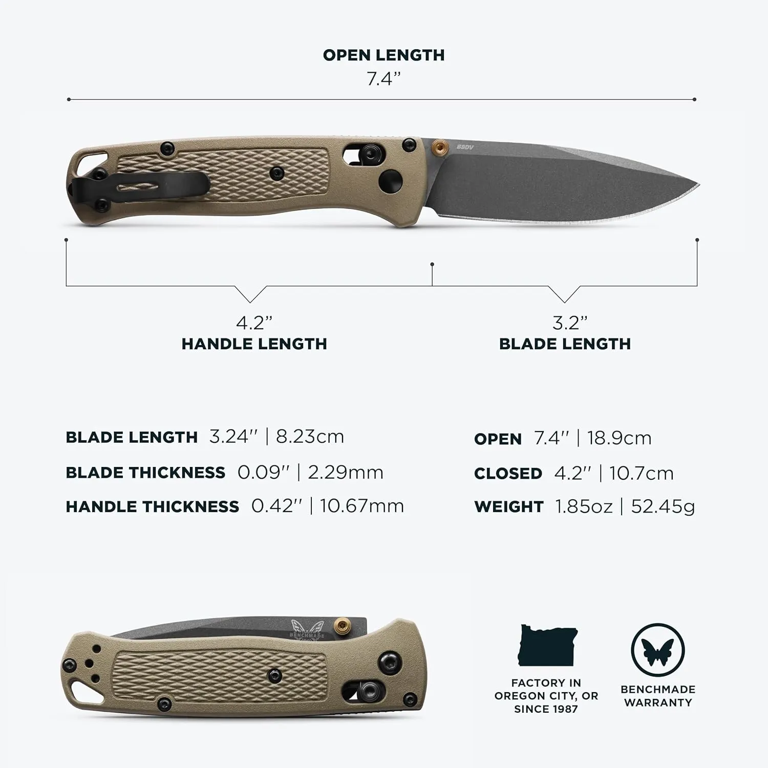 Benchmade - Bugout 535 EDC Knife with Ranger Green Grivory Handle (535GRY-1)