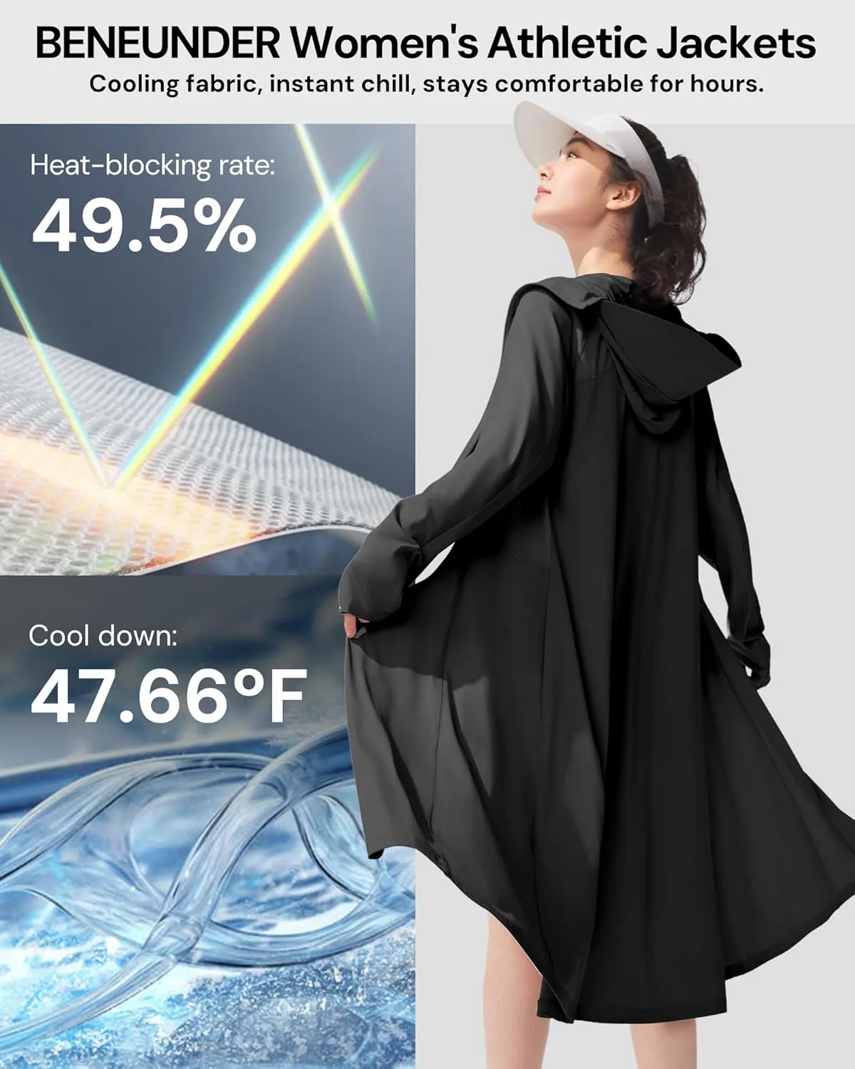 BENEUNDER Upgraded UPF50  Sun Protection Women's Long Lightweight Hoodie Jacket Active Sun Shirts for Outdoor Hiking Workout