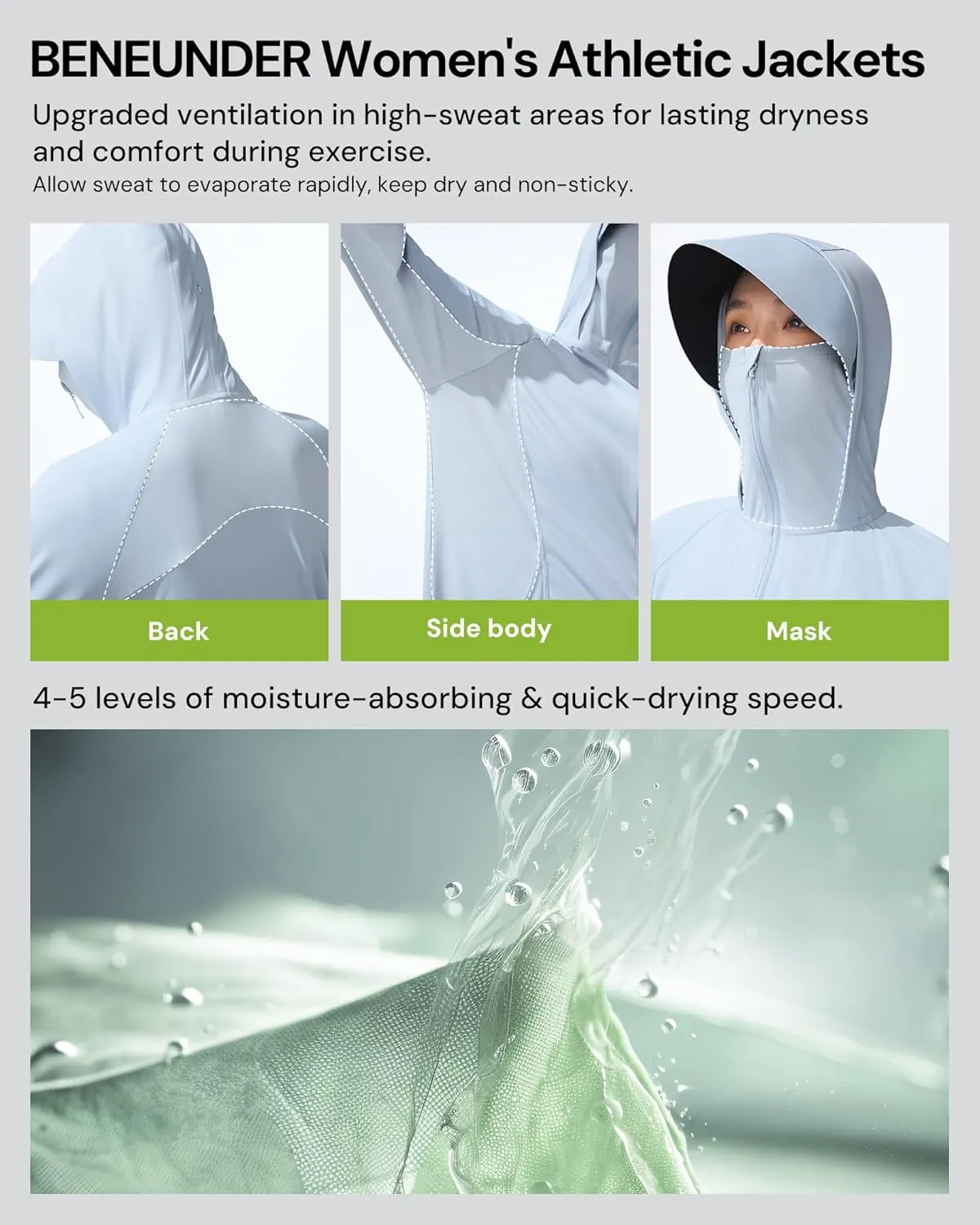 BENEUNDER Upgraded UPF50  Sun Protection Women's Long Lightweight Hoodie Jacket Active Sun Shirts for Outdoor Hiking Workout