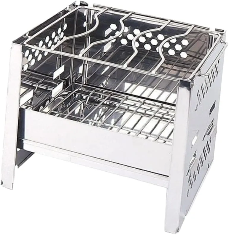 BESPORTBLE Square Portable BBQ Grill Stainless Steel Outdoor Cookware Compact for Camping Efficient Cooking