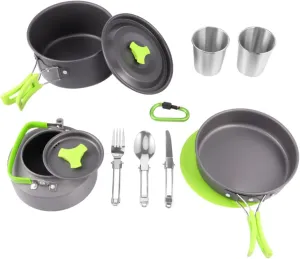 BESTonZON 1Set Portable Camping Cookware Kit for People Non Stick Mess with Food Grade Cutting Board for Outdoor Picnic and Hiking Activities