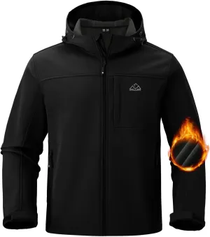 BGOWATU Men's Softshell Jacket Fall Winter Warm Fleece Lined Hooded Jacket Lightweight Windbreaker Casual Coats with Pockets