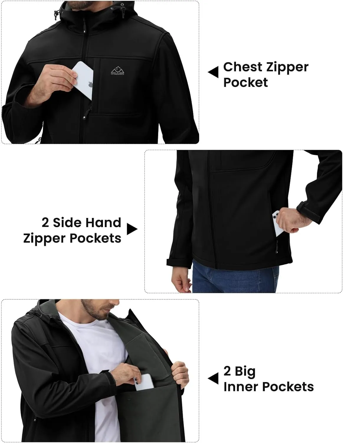 BGOWATU Men's Softshell Jacket Fall Winter Warm Fleece Lined Hooded Jacket Lightweight Windbreaker Casual Coats with Pockets