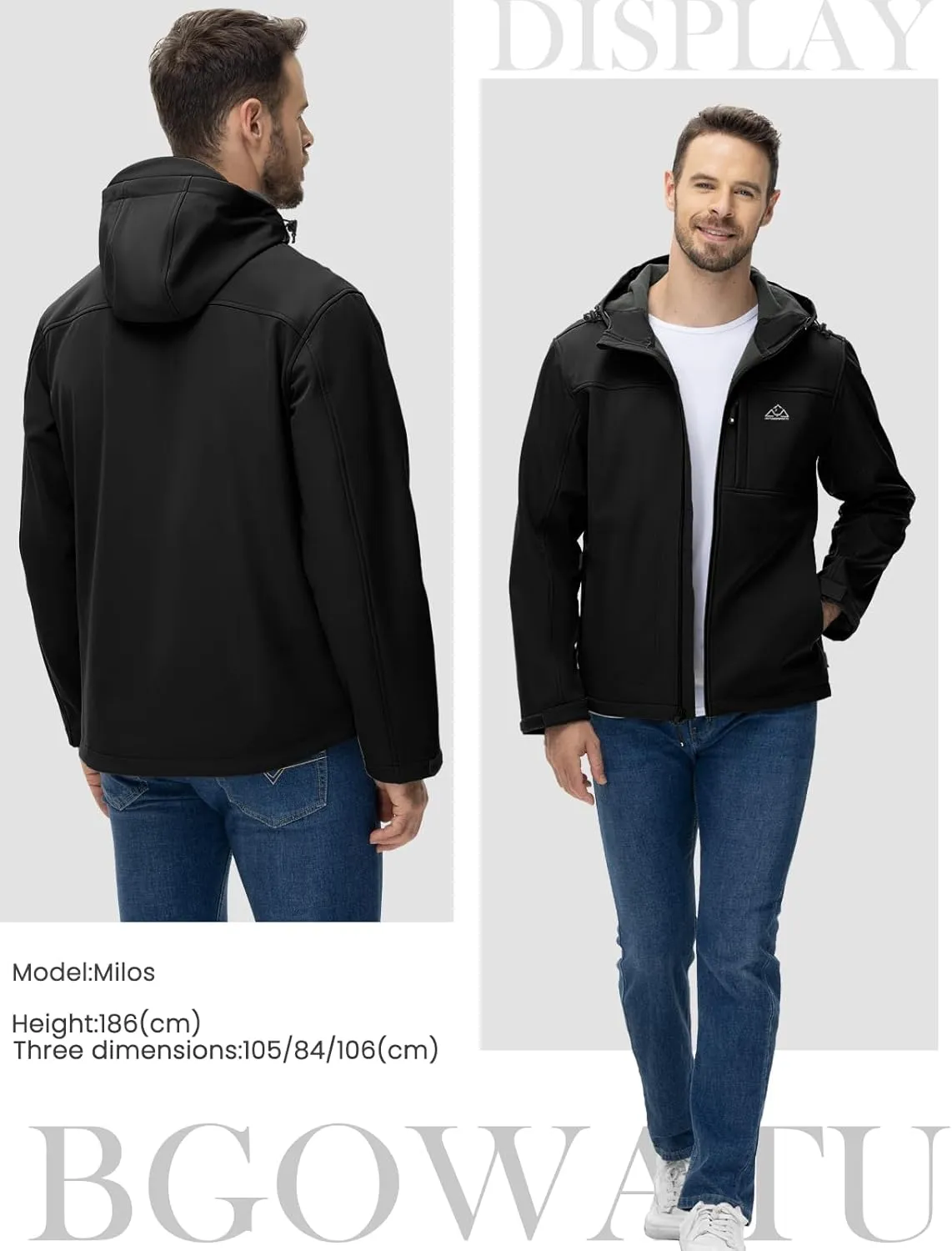 BGOWATU Men's Softshell Jacket Fall Winter Warm Fleece Lined Hooded Jacket Lightweight Windbreaker Casual Coats with Pockets