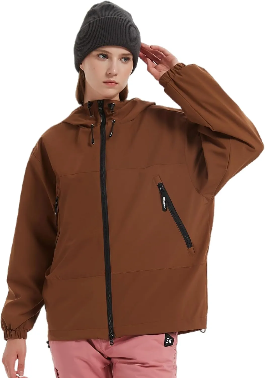 BGX Bluemagic Spring Women's Softshell Jacket with Hood Fleece Lined Warm Lightweight Waterproof Insulated Windbreaker