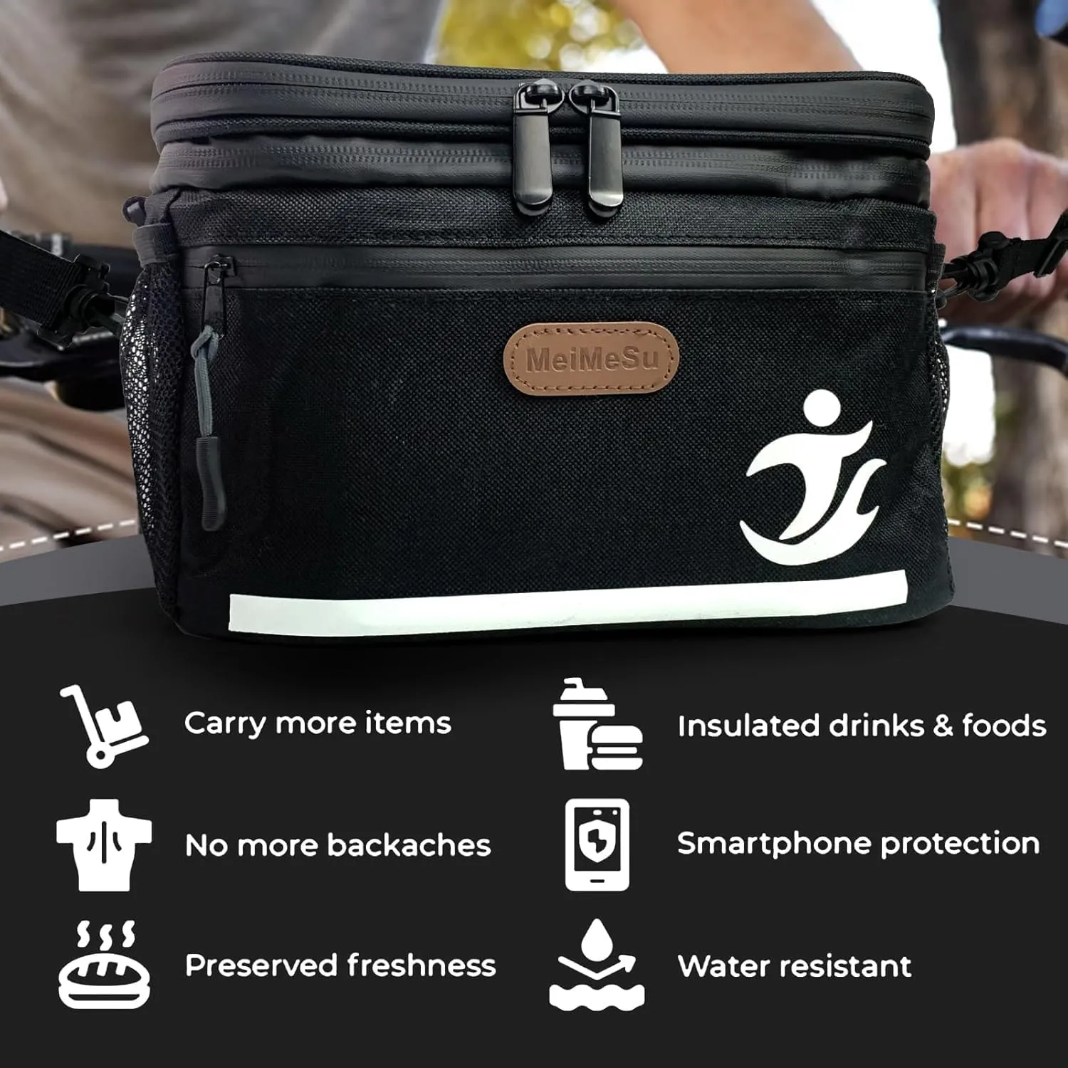 Bike Handlebar Bag with Touch Screen Phone Holder, Waterproof Front Basket, Insulated Cooler Lunch Bag