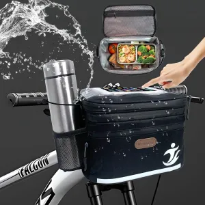 Bike Handlebar Bag with Touch Screen Phone Holder, Waterproof Front Basket, Insulated Cooler Lunch Bag