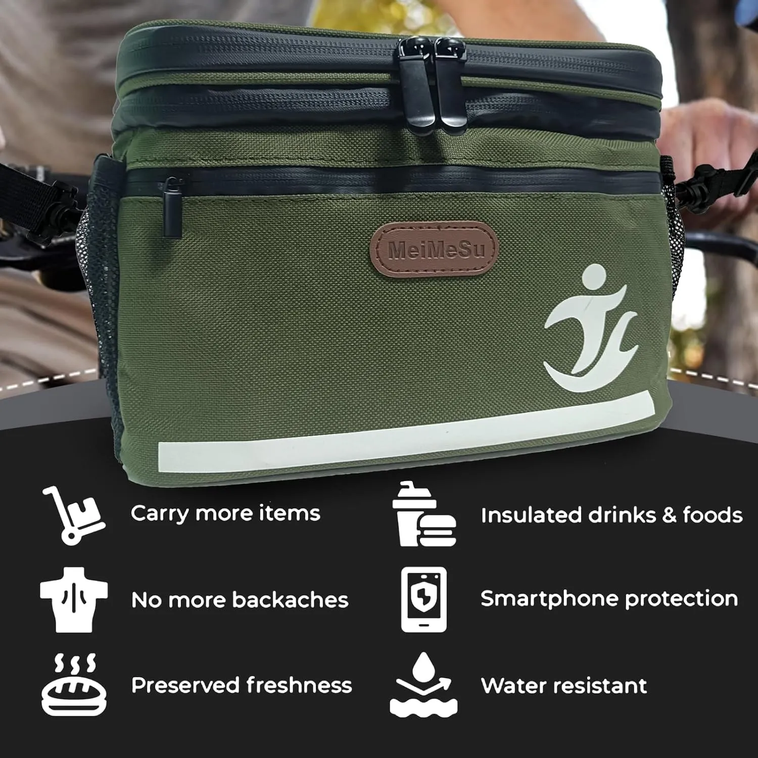Bike Handlebar Bag with Touch Screen Phone Holder, Waterproof Front Basket, Insulated Cooler Lunch Bag