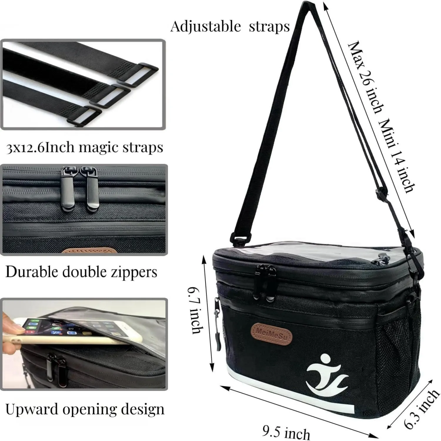 Bike Handlebar Bag with Touch Screen Phone Holder, Waterproof Front Basket, Insulated Cooler Lunch Bag