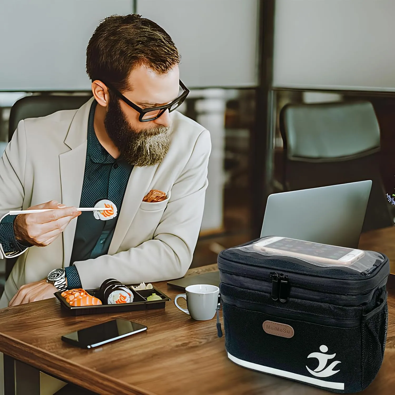 Bike Handlebar Bag with Touch Screen Phone Holder, Waterproof Front Basket, Insulated Cooler Lunch Bag