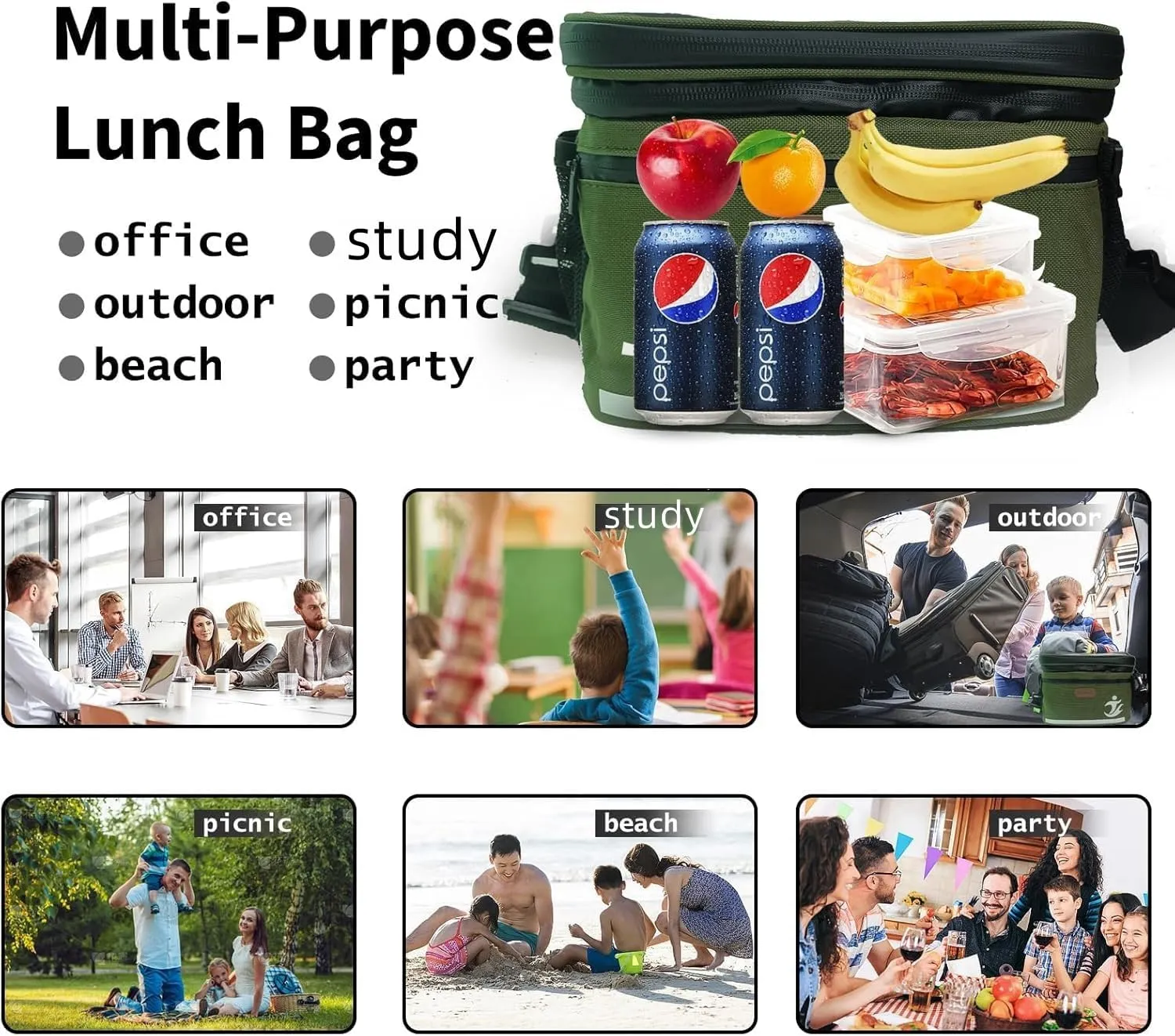 Bike Handlebar Bag with Touch Screen Phone Holder, Waterproof Front Basket, Insulated Cooler Lunch Bag