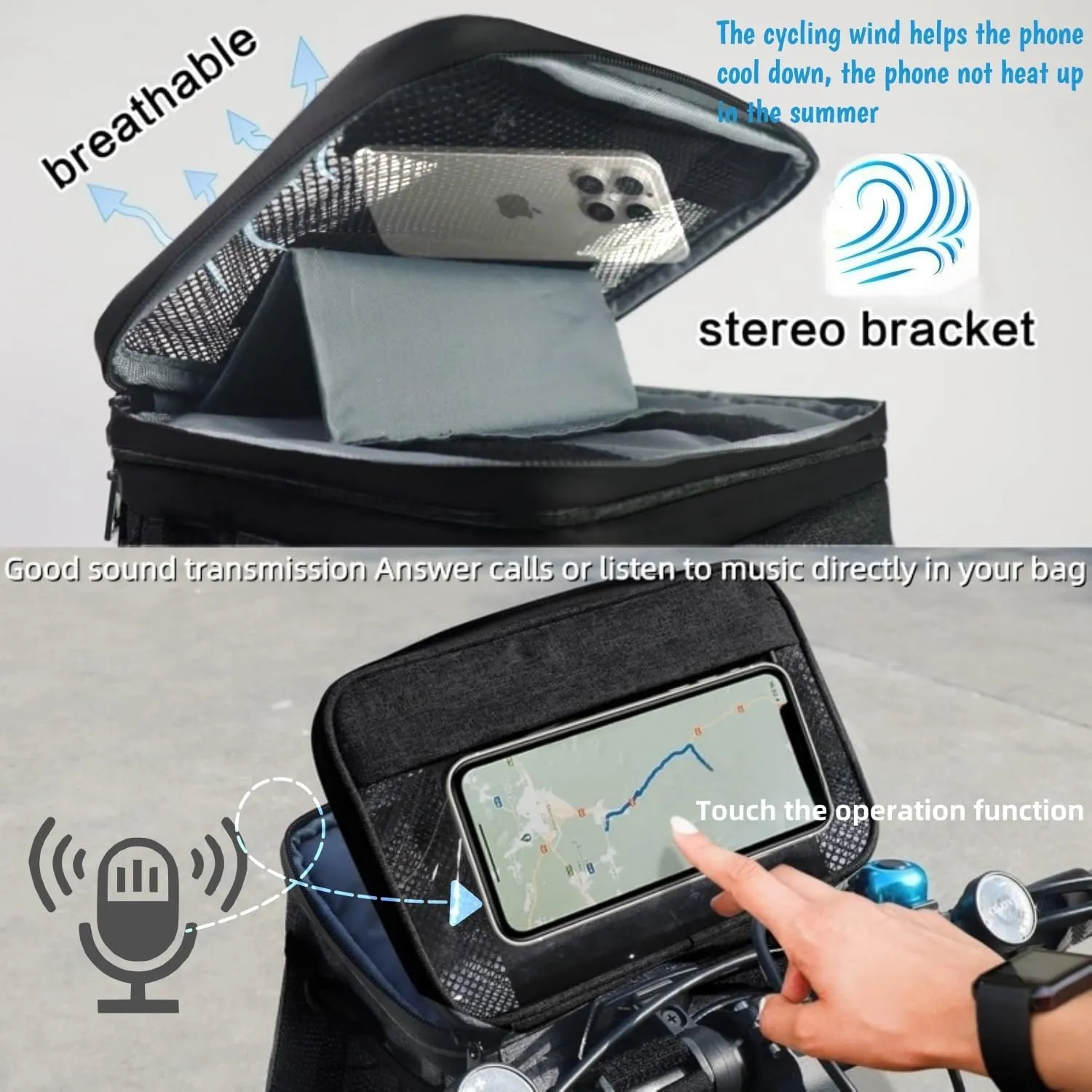 Bike Handlebar Bag with Touch Screen Phone Holder, Waterproof Front Basket, Insulated Cooler Lunch Bag