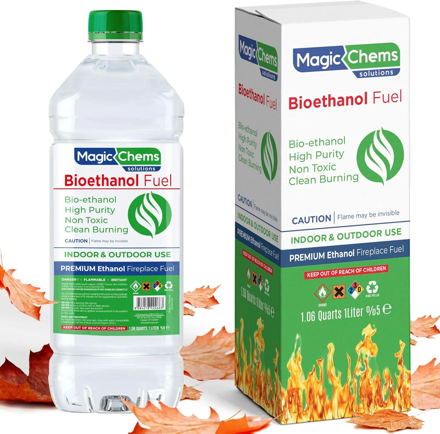 Bioethanol Fuel Tabletop Firepit (1 x 1 Lt) for Tabletop Fireplaces, Stoves and Burners, Bioethanol Fuel for Fireplaces and Fire Pits (1 Pack 1.06 Quart)