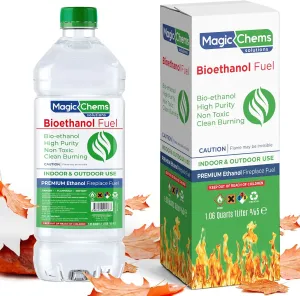 Bioethanol Fuel Tabletop Firepit (1 x 1 Lt) for Tabletop Fireplaces, Stoves and Burners, Bioethanol Fuel for Fireplaces and Fire Pits (1 Pack 1.06 Quart)