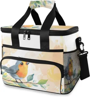 Bird Eucalyptus Watercolor Cooler Bag Insulated Cooler Soft Sided Cooler 24 Can Portable Picnic Bag Large Leakproof Lunch Bag Box for Beach Grocery Camping Travel Car Men Women