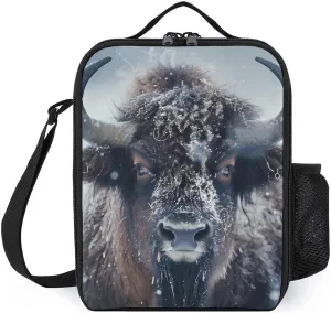Bison Snowstorm Insulated Lunch Bag Portable Lunch Box Lunch Tote Bag with Shoulder Strap for Work Travel