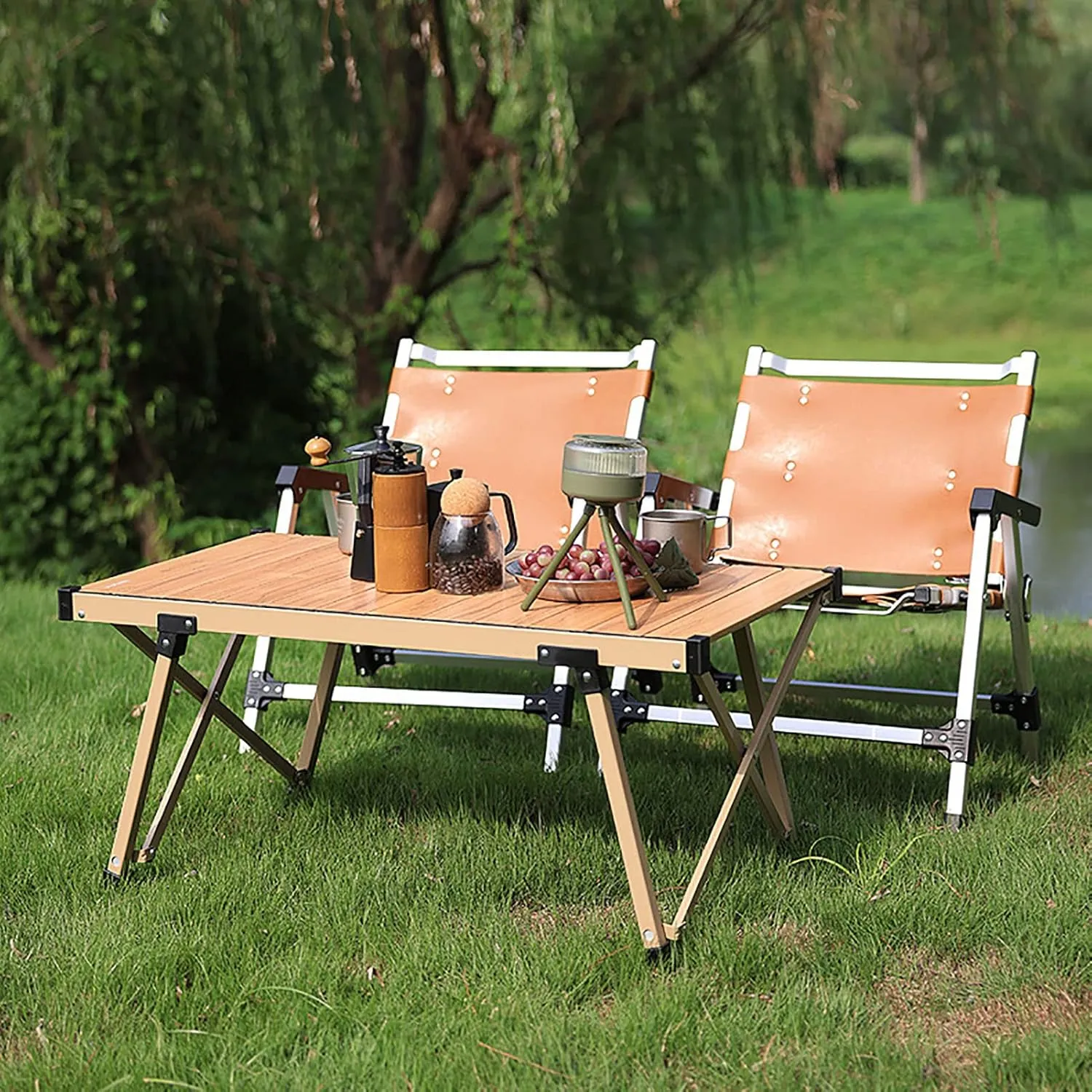BK&MF Outdoor Folding Table,Portable Aluminum Picnic Camping Table Compact Travel Table Roll-up Table with Carry Bag for Picnic Beach,A,96x66x69cm(38x26x27inch)