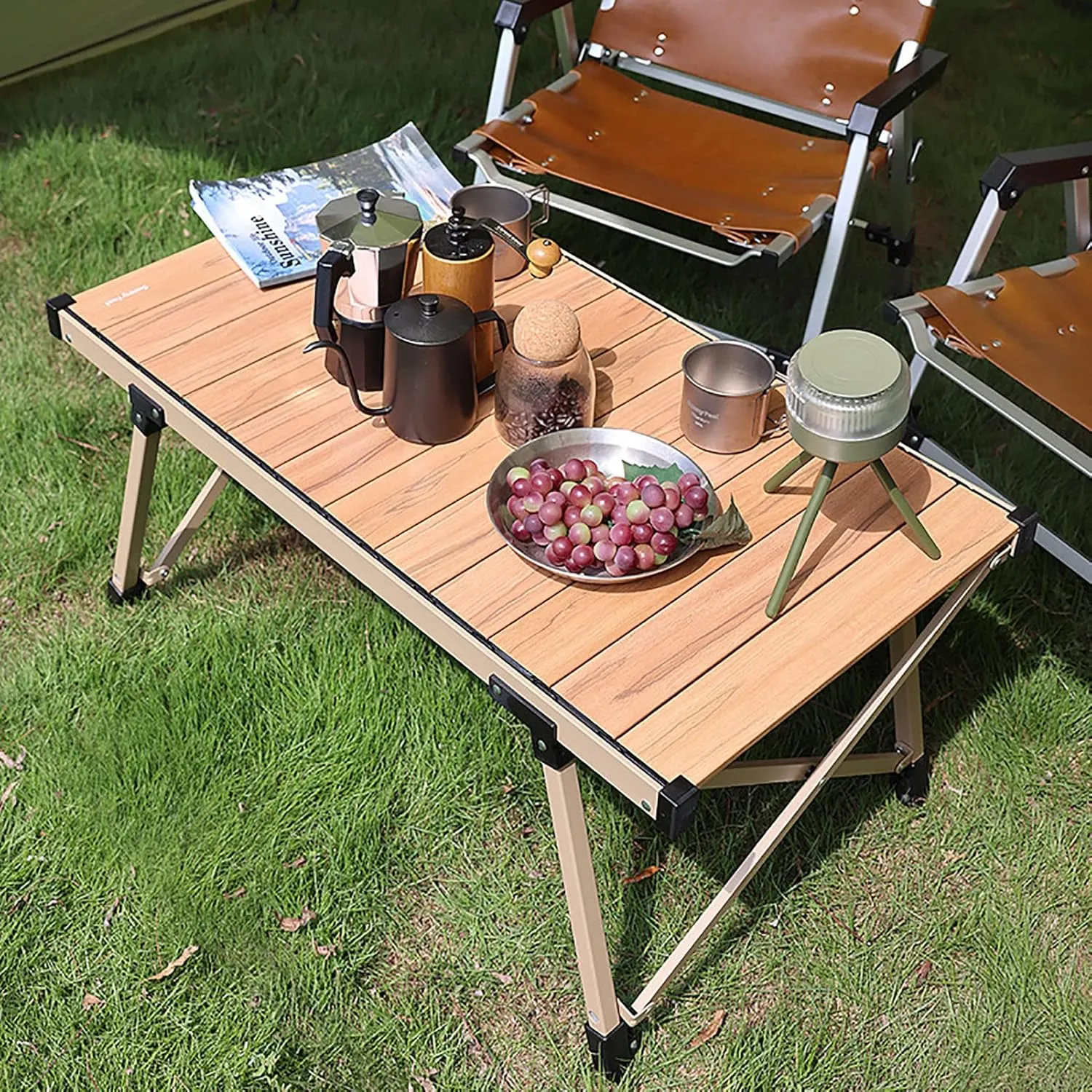BK&MF Outdoor Folding Table,Portable Aluminum Picnic Camping Table Compact Travel Table Roll-up Table with Carry Bag for Picnic Beach,A,96x66x69cm(38x26x27inch)
