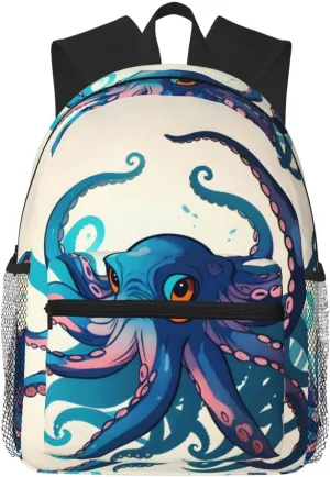 Blue and purple Octopus print Lightweight and comfortable backpack Casual Laptop Backpack for Travel Hiking